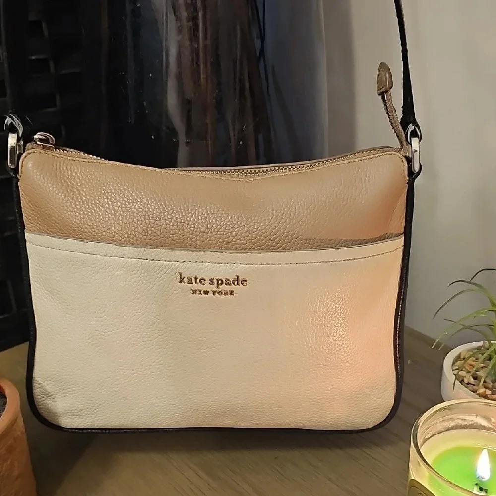 Kate Spade Tan and Cream Colorblock Leather Crossbody Bag